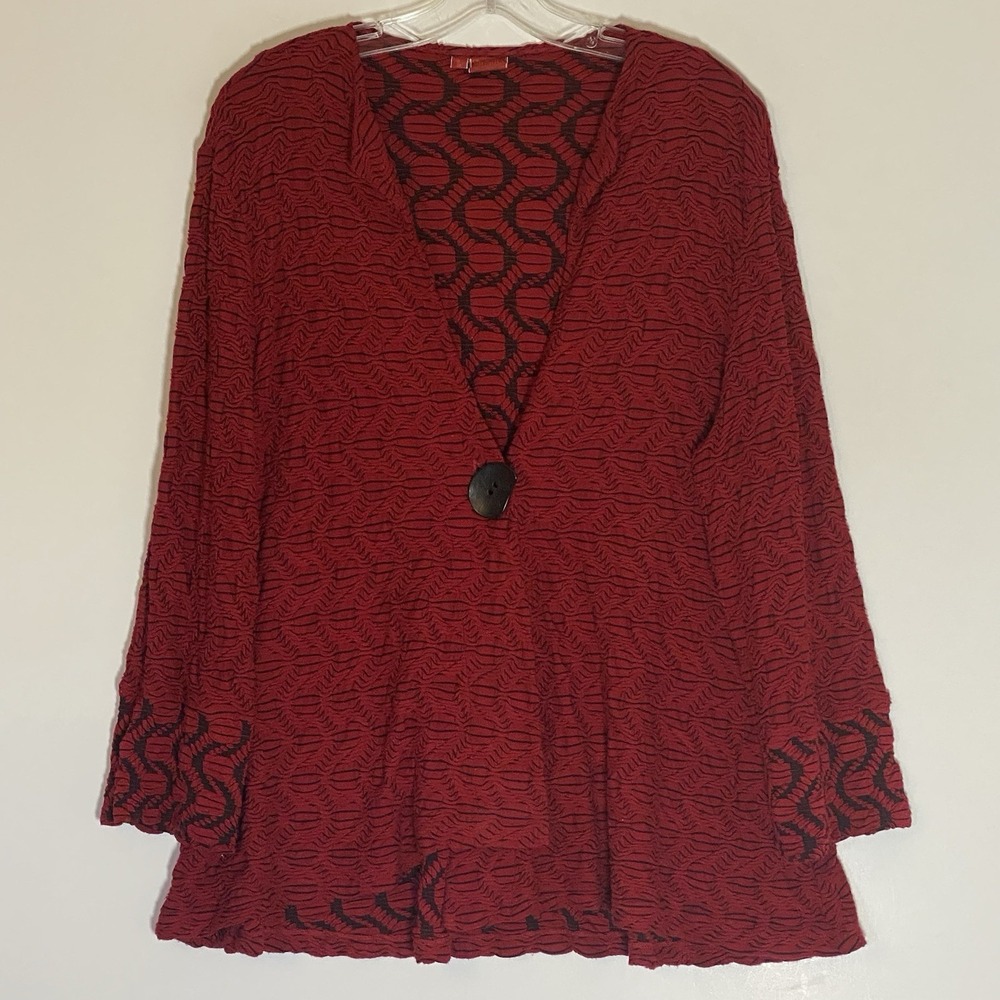 VTG Tianello Jacket Womens Large Red Black Textured Accent Cuffs One Button Nice